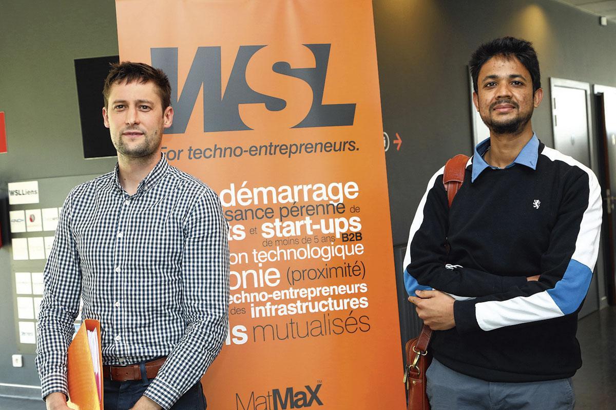 Xavier Decamp et Arpit Singh Parmar, respectivement CEO et COO de Metheore, la start-up qu'a visitée le ministre.