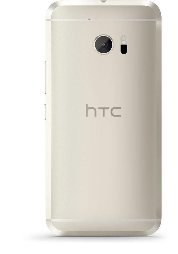 De achterkant van de HTC 10 in topaz gold.