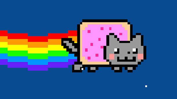 Nyan cat. Een gif van deze meme werd als NFT verkocht voor 500.000 dollar