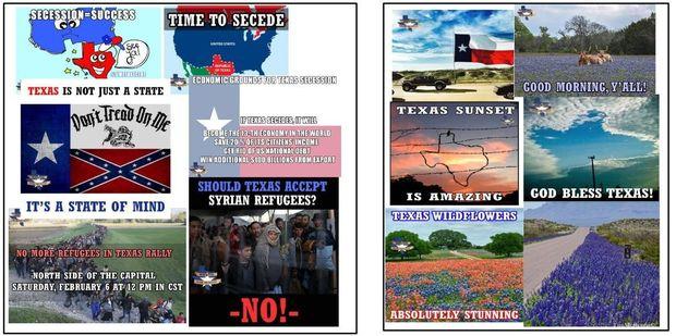 De pagina Heart of Texas speelde fel in op patriotisme, gecombineerd met polariserende standpunten rond afscheiding en vluchtelingen.