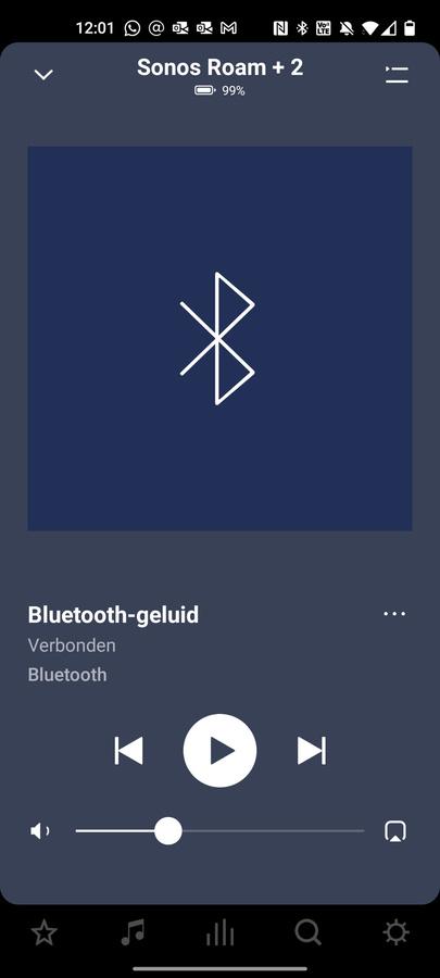 Muziek die je via Bluetooth streamt naar de Roam, kan je via de Sonos-app ook laten horen op andere speakers in je netwerk.
