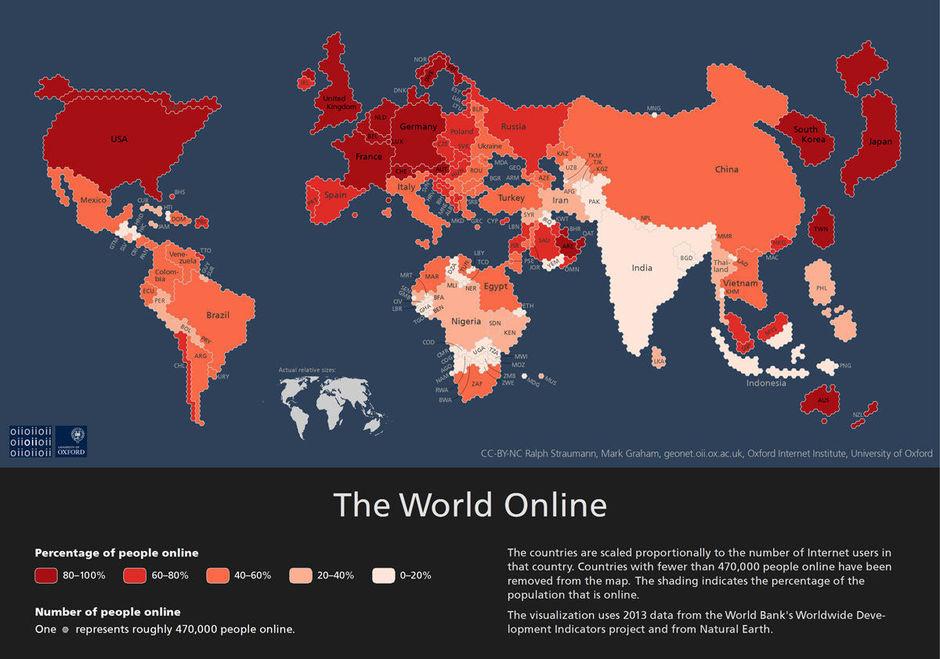 Voici la carte de la population internet mondiale