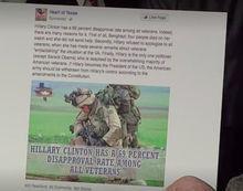 Un faux message sur Facebook signalant qu'Hillary Clinton serait désavouée par 69 pour cent de tous les vétérans