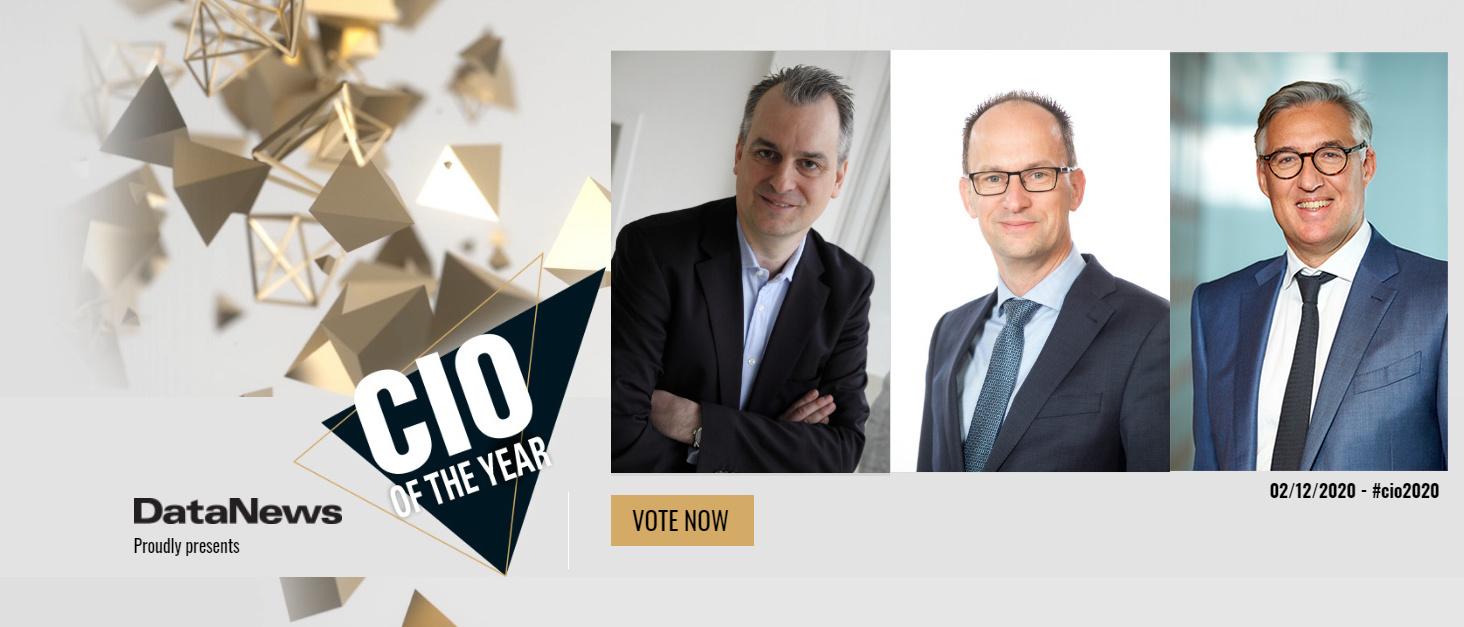 Voici les nominés pour le titre de CIO of the Year 2020 (de gauche à droite): Dirk Altgassen (Group CIO chez Etex), Guido Lemeire (CIO à la SNCB/NMBS) et Yves Dupuy (CIO chez Euroclear).