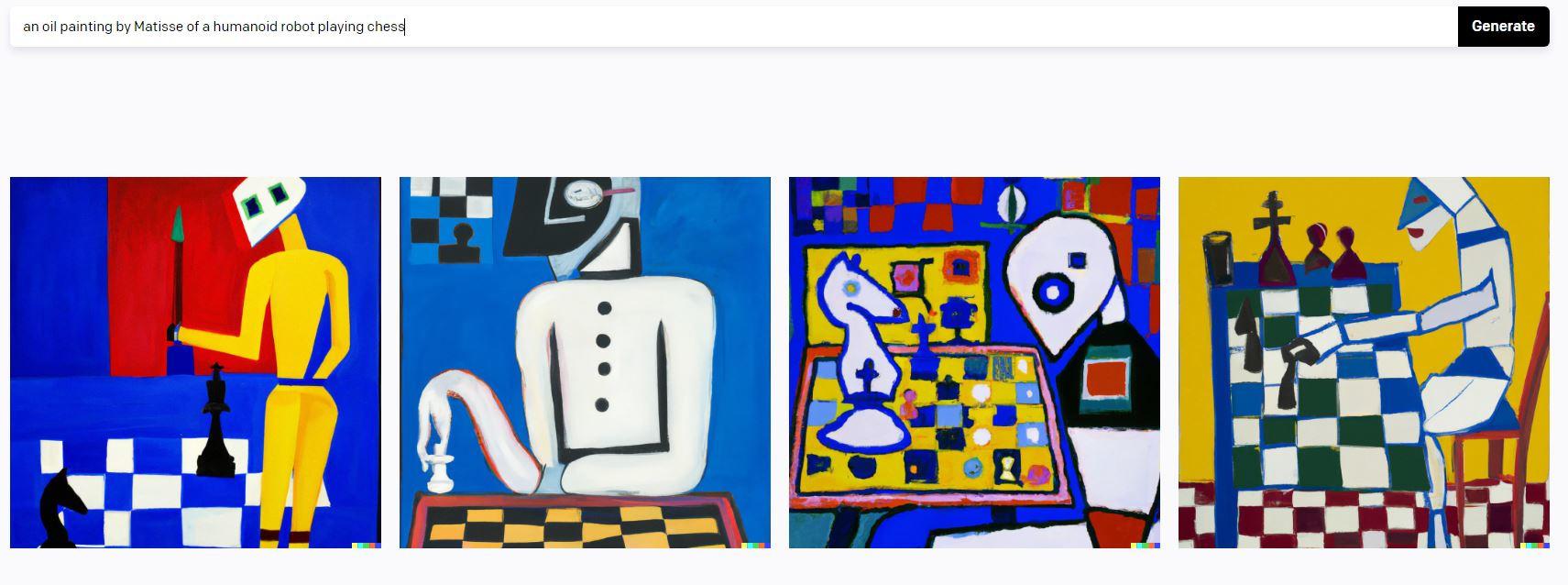 Een voorbeeld van hoe je met DALL-E een schilderij in de stijl van Matisse genereert.