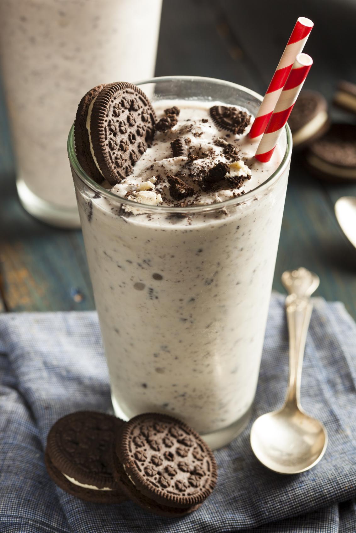 Homemade Cookies and Cream Milkshake in a Tall Glass