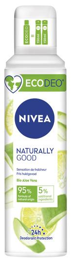 De safeformule - 95% natuurlijke ingrediënten - van Naturally Good-deodorant van Nivea, met aloë vera of biologische groene thee, biedt de klok rond bescherming. 4,99 euro, in de super- en hypermarkt.