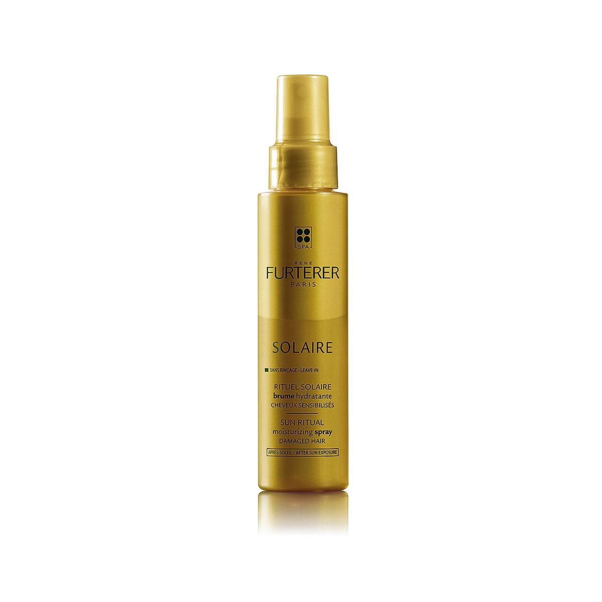 Parce qu'il ne faut pas oublier les cheveux : Brume hydratante cheveux sensibilisés, Rituel Solaire René Furterer (18,90 ? 100 ml), chez Planet Parfum.