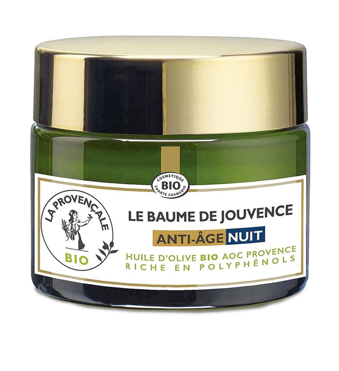 Gorgé d'huile d'olive bio et de polyphénols, ce Baume de Jouvence anti-âge nuit peut s'utiliser en couple. La Provençale (16 ? 50 ml), chez Di et Kruidvat.