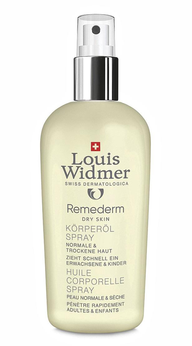 Discrete maar verslavende geur, handig flacon, zijdezachte finish. Dat is de droge lichaamsolie Remederm Dry Skin van Louis Widmer. 21,90 euro, 150 ml, in de apotheek.