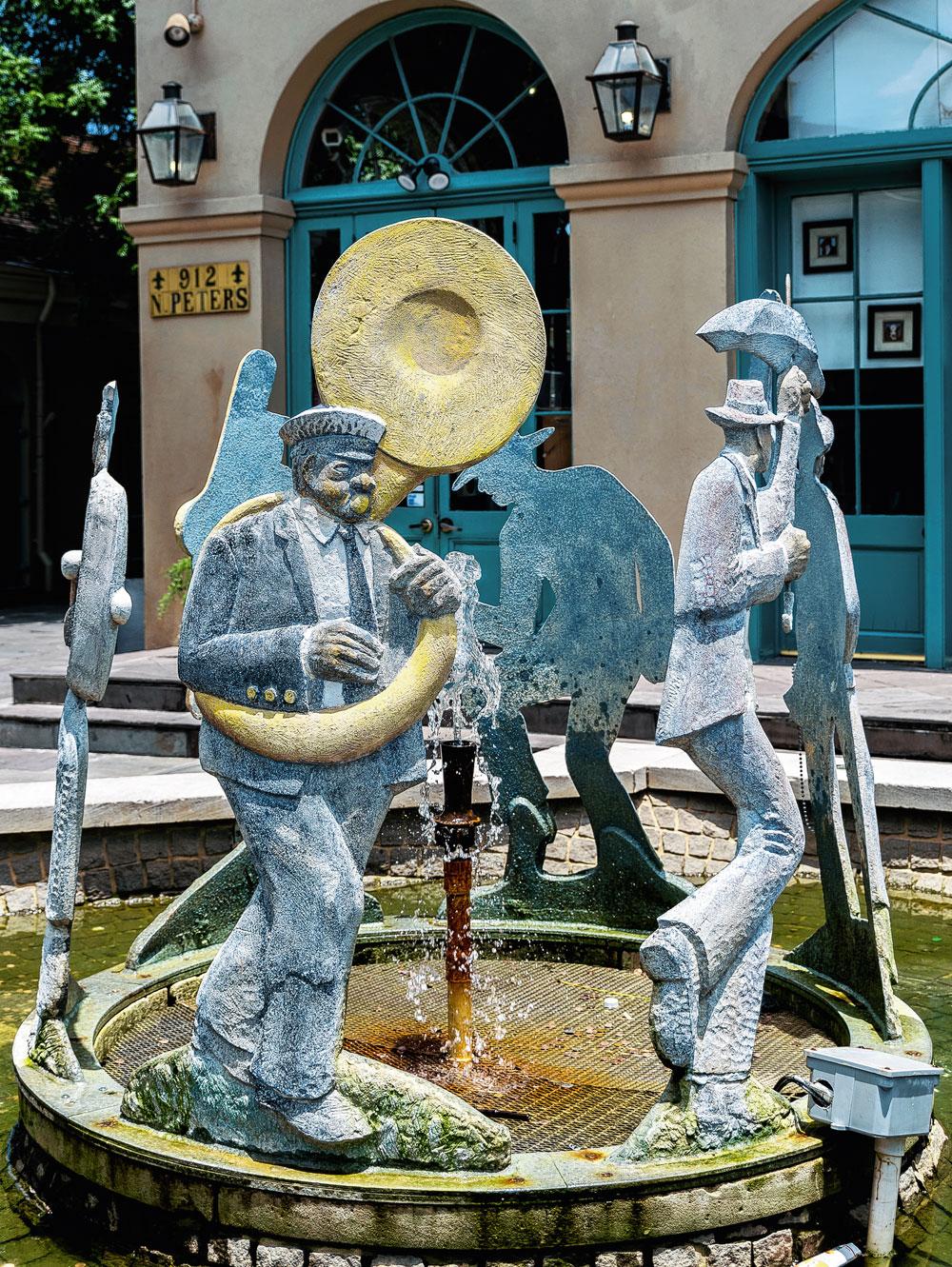 De Jazz Procession fontein in de Franse wijk, het historische hart van de stad.