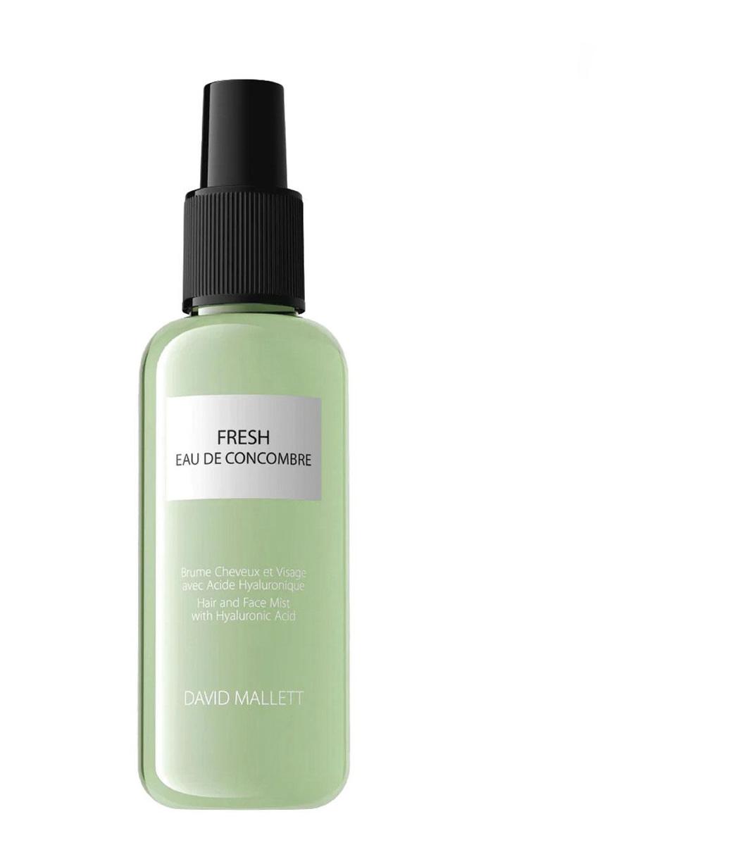 Concombre + acide hyaluronique pour un shoot d'hydratation. Brume cheveux & visage, Fresh Eau de Concombre, David Mallet (39 ? 150 ml). Chez Beauty by Kroonen au Sablon, et sur david-mallet.com