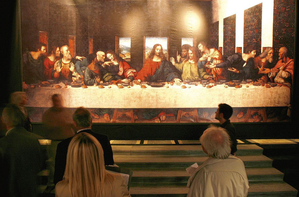 Une reproduction sur bâche de la toile, en restauration.