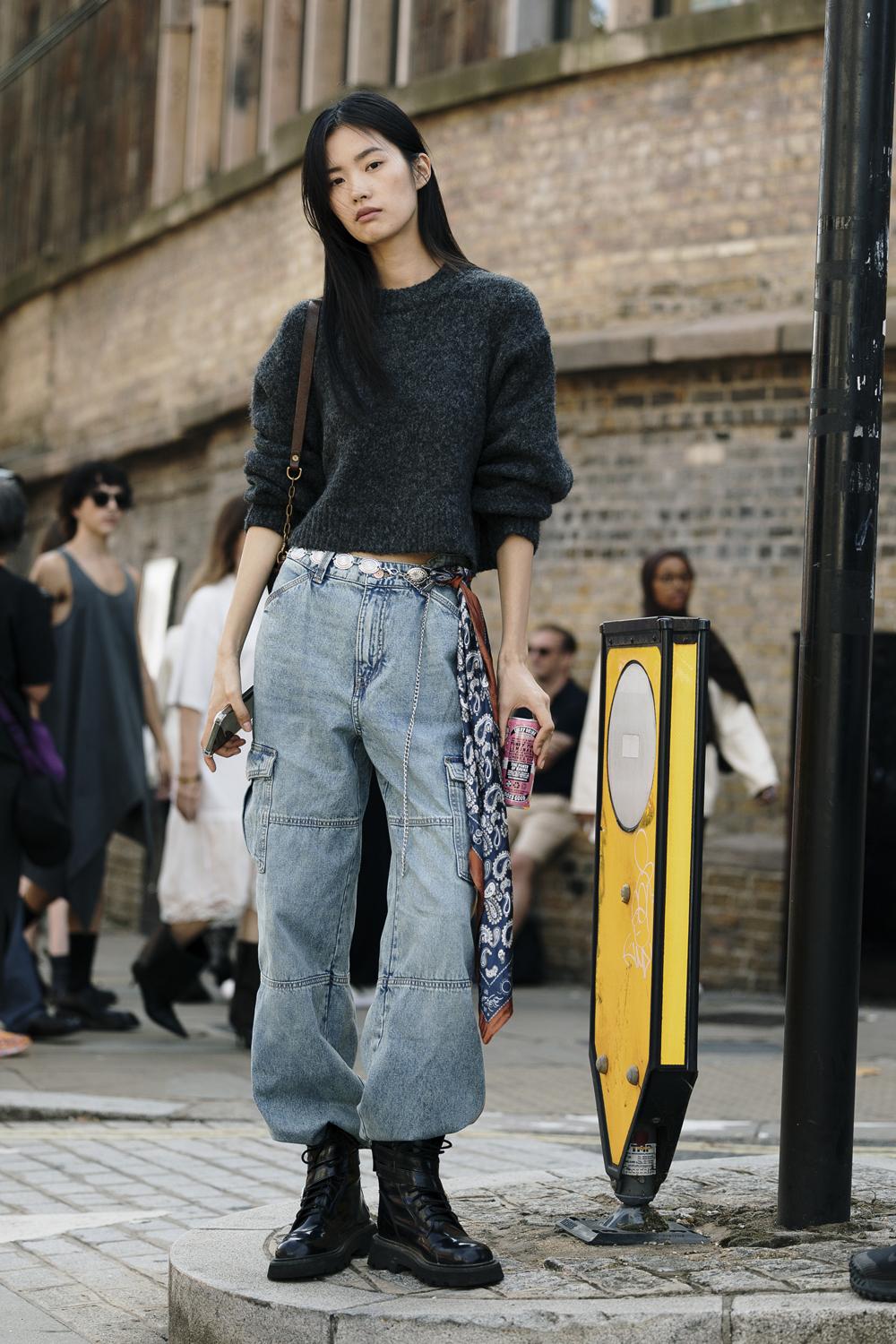 oversized cargo broek in denim 