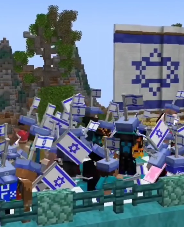 Un rassemblement proisraélien dans Minecraft.