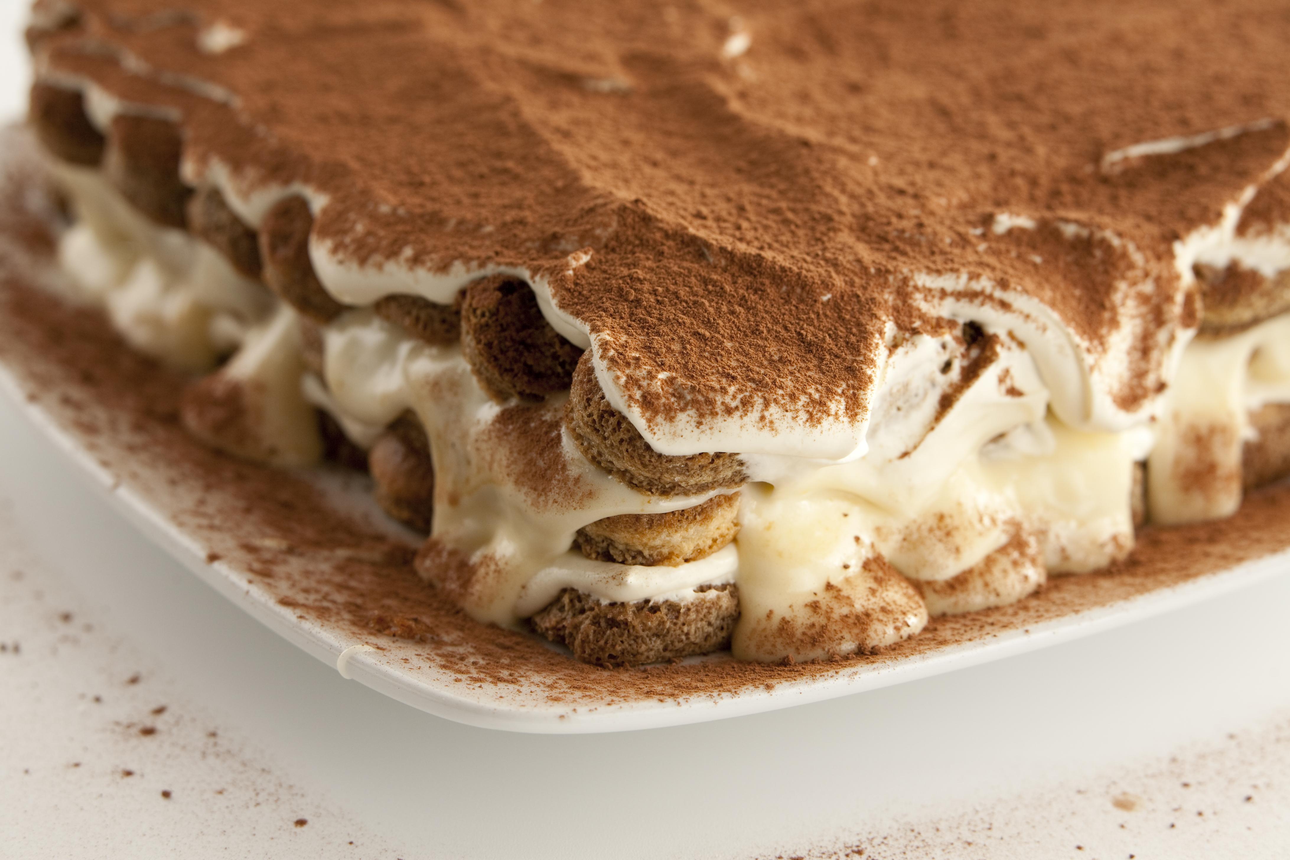 Close up of a Tiramisu dessert. Sequence shots of all preparation phases.