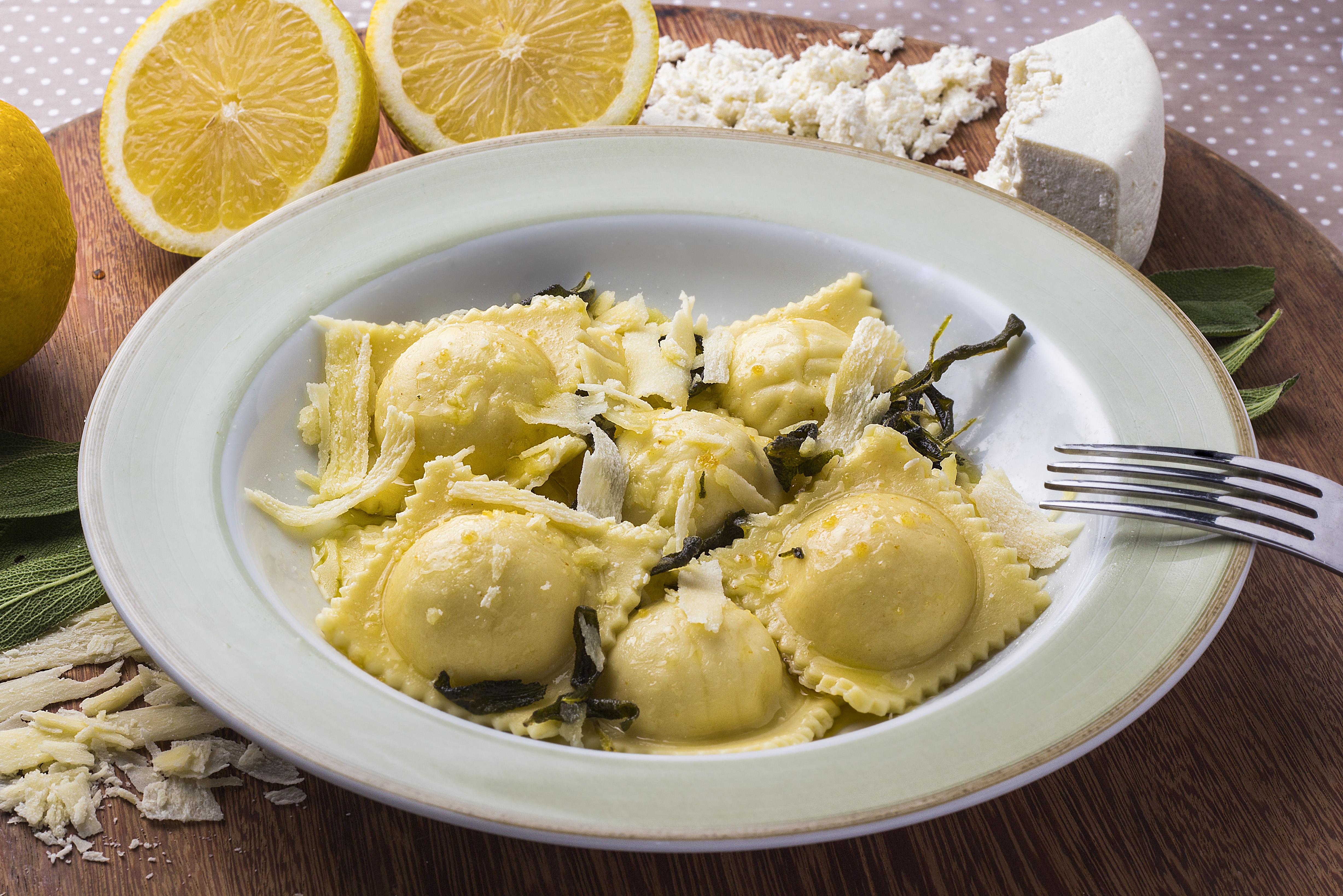 Ravioli with braised sage, ricotta and parmesan