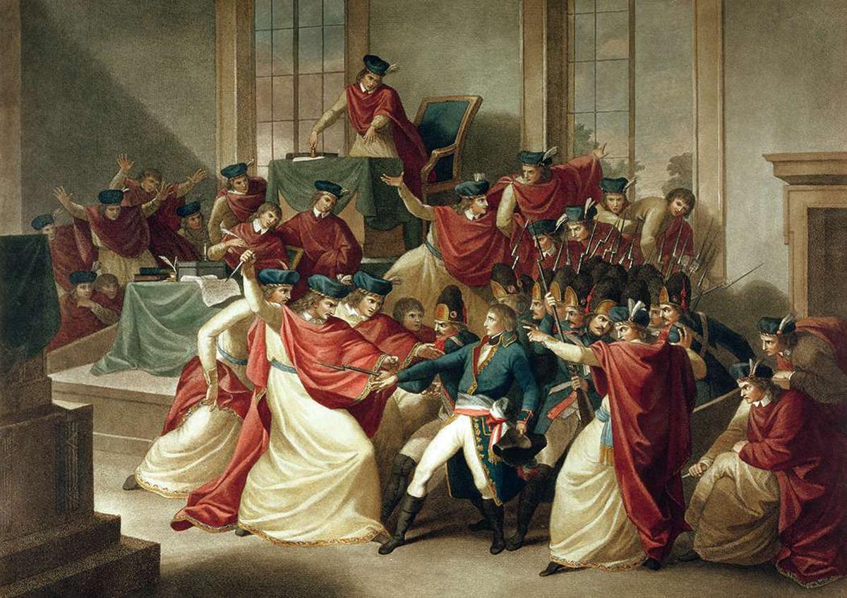 De staatsgreep van 9 november 1799. Zonder één druppel bloed te vergieten werd het Directoire door een Consulaat, met Napoleon als Eerste Consul. De Revolutie was ten einde. © Bridgeman Images.