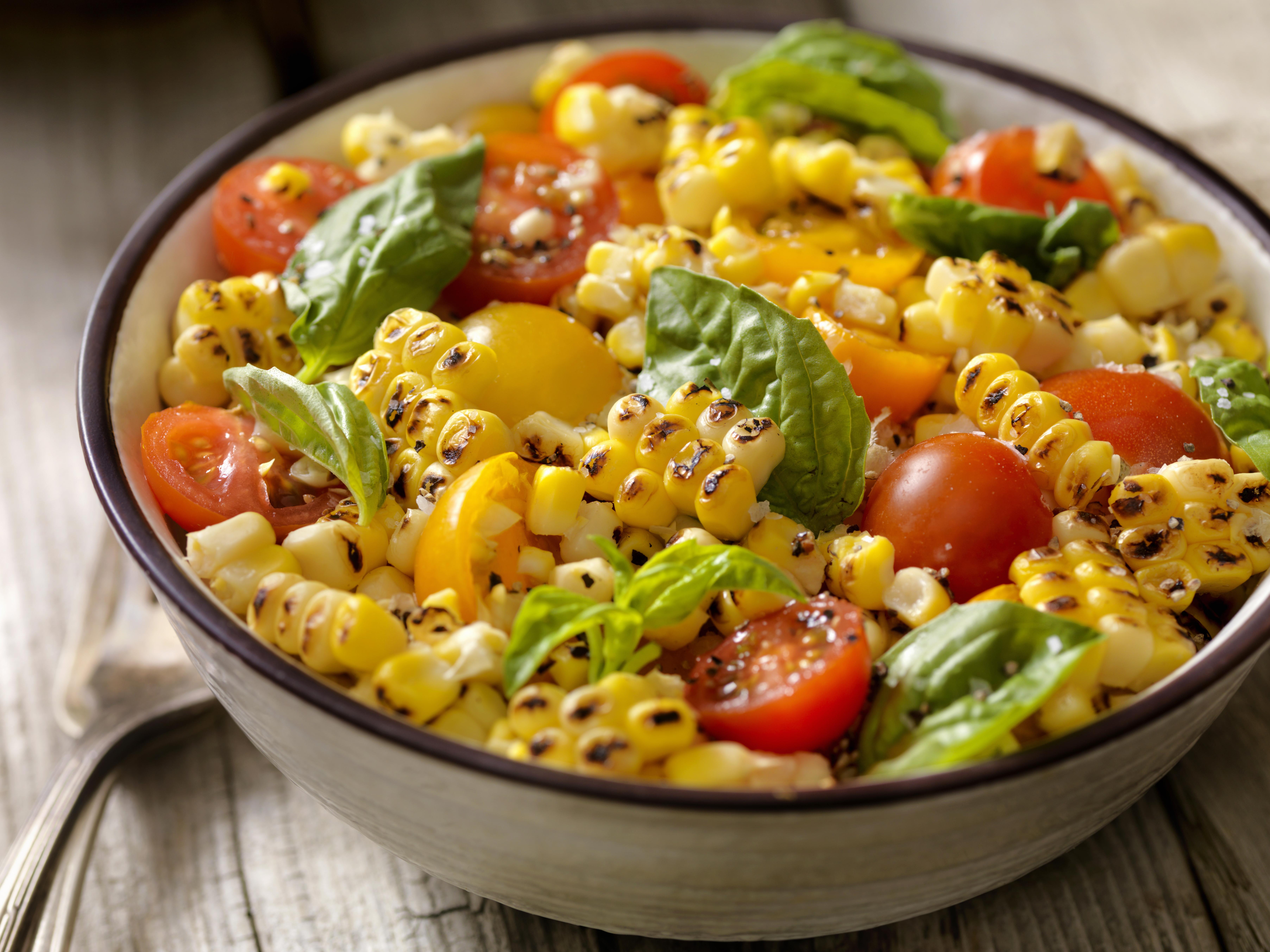 Grilled Corn Salad with Tomatoes and Basil -Photographed on Hasselblad H3D2-39mb Camera