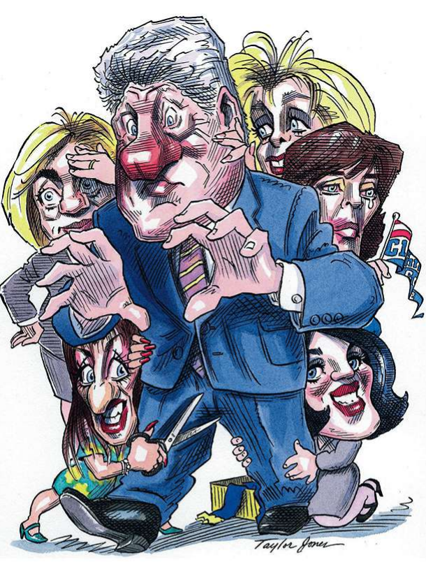 Cartoon over het ontrouw van Bill Clinton