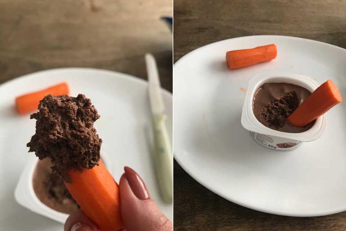 Wortels met chocomousse