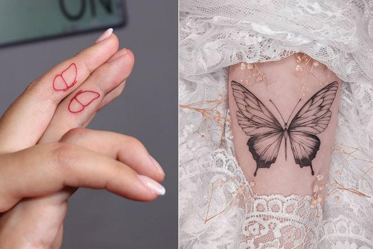 Vlinder bloem tattoo Vlinder tattoo: