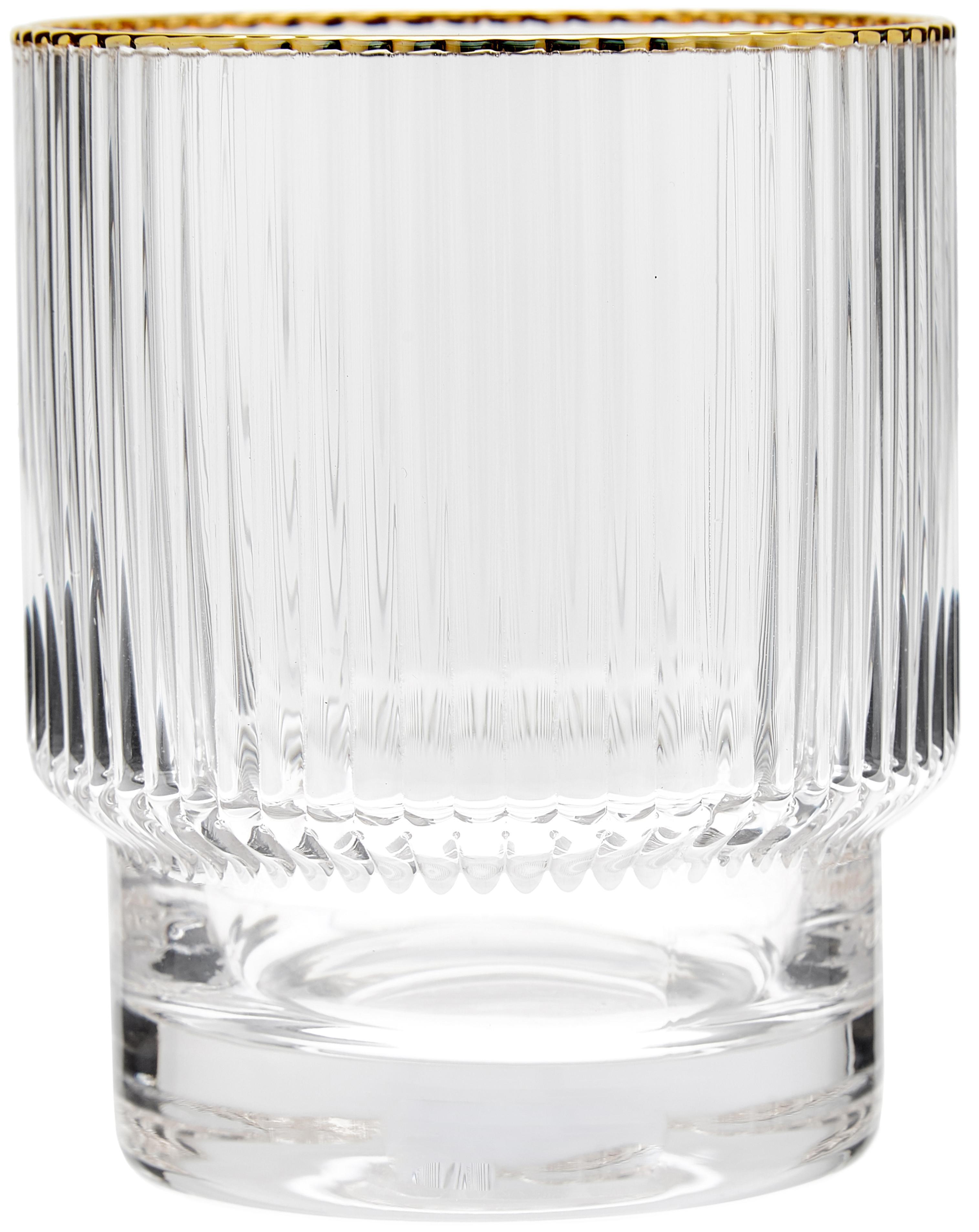 Set van 4 waterglazen met groefreliëf en goudkleurige rand