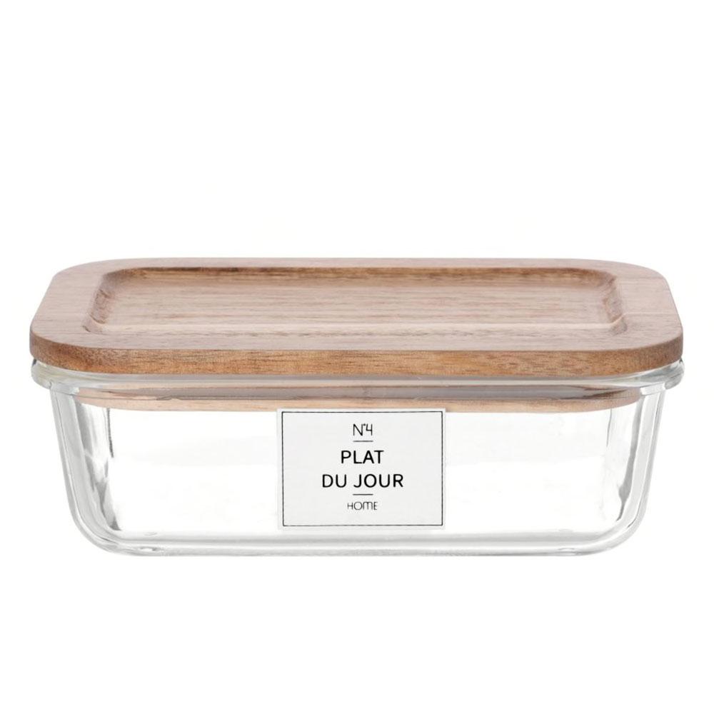Glazen lunchbox met houten deksel