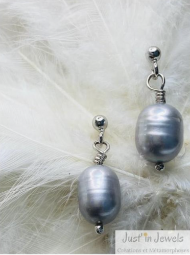 Boucles d'oreilles argent et perles grises Paula - Just'In Jewels