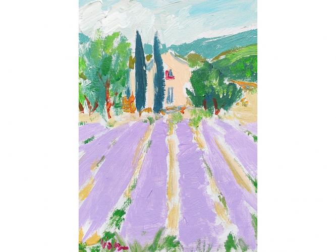 Schilderij met lavendel landschap 