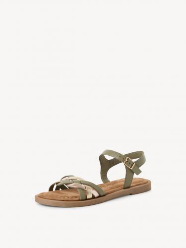 Groen-gouden sandalen met vlechtwerk