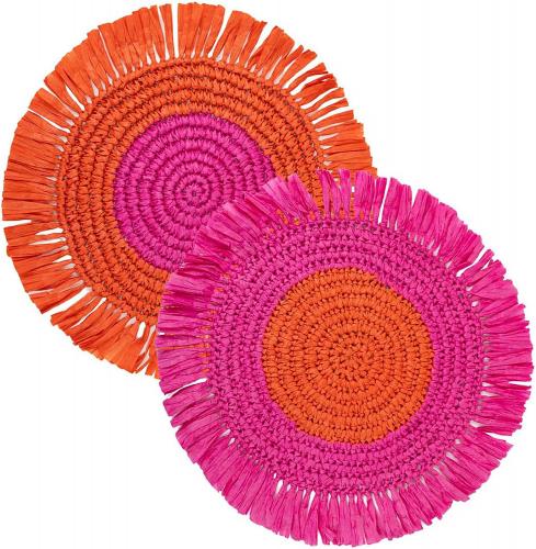 Handgemaakte kleurrijke placemats van raffia