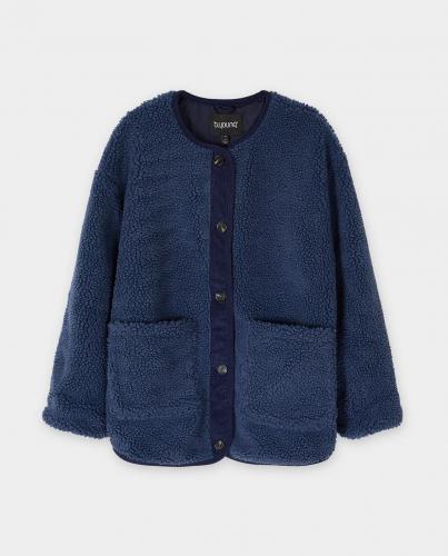 Teddy vest met ribfluwelen details