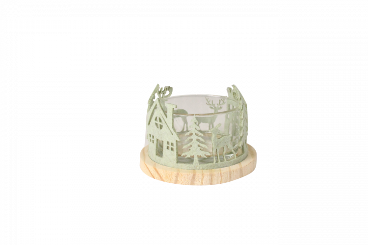 Theelichthouder met vilten wintertafereeltje 
