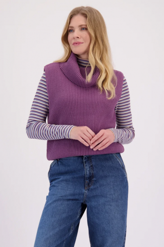 Paars mouwloos truitje met rolkraag