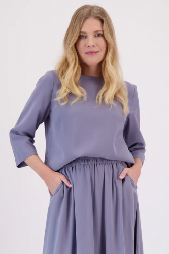 Blauwe blouse met 3/4 mouwen