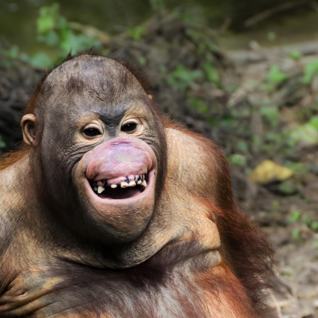 Funny orangutan smile - monkey close up portrait