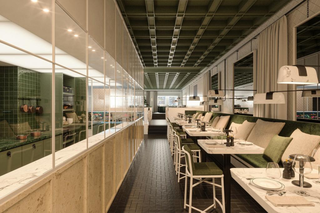 Het restaurant JNcQUOI Fish in Lissabon werd ontworpen door Vincent Van Duysen rond een open keuken.