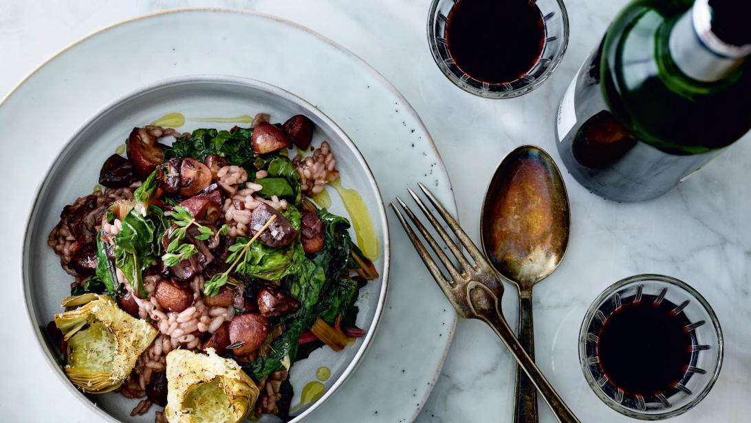 Heerlijk: risotto met artisjok, snijbiet en champignons Heerlijk: risotto met artisjok, snijbiet en champignons