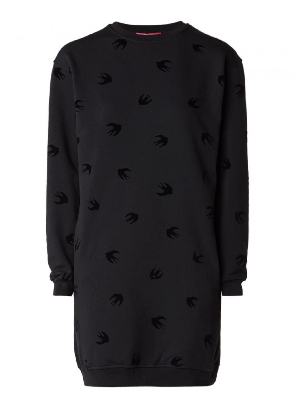 Sweaterjurk met vogel flockprint