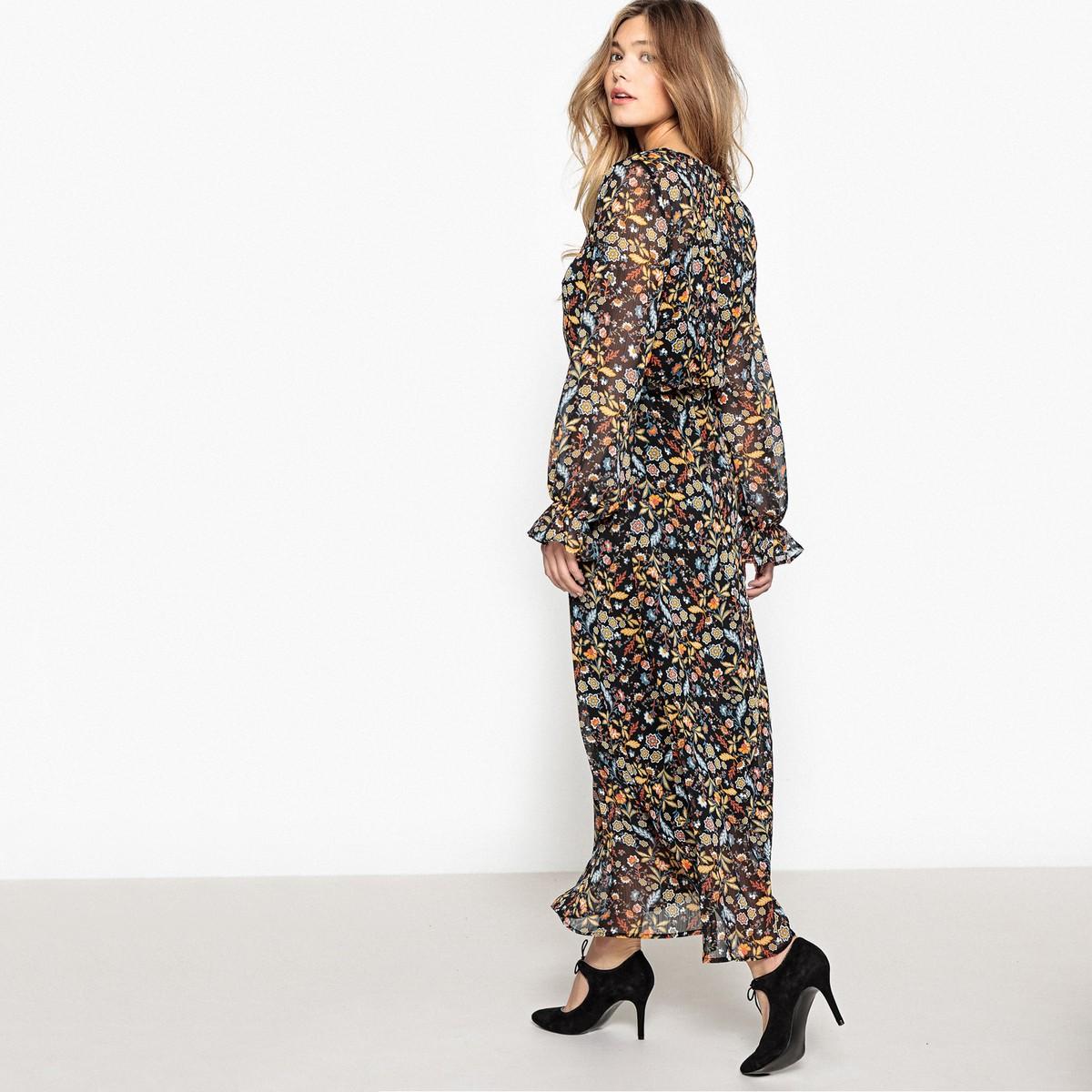 Lange bloezende jurk met bloemenprint