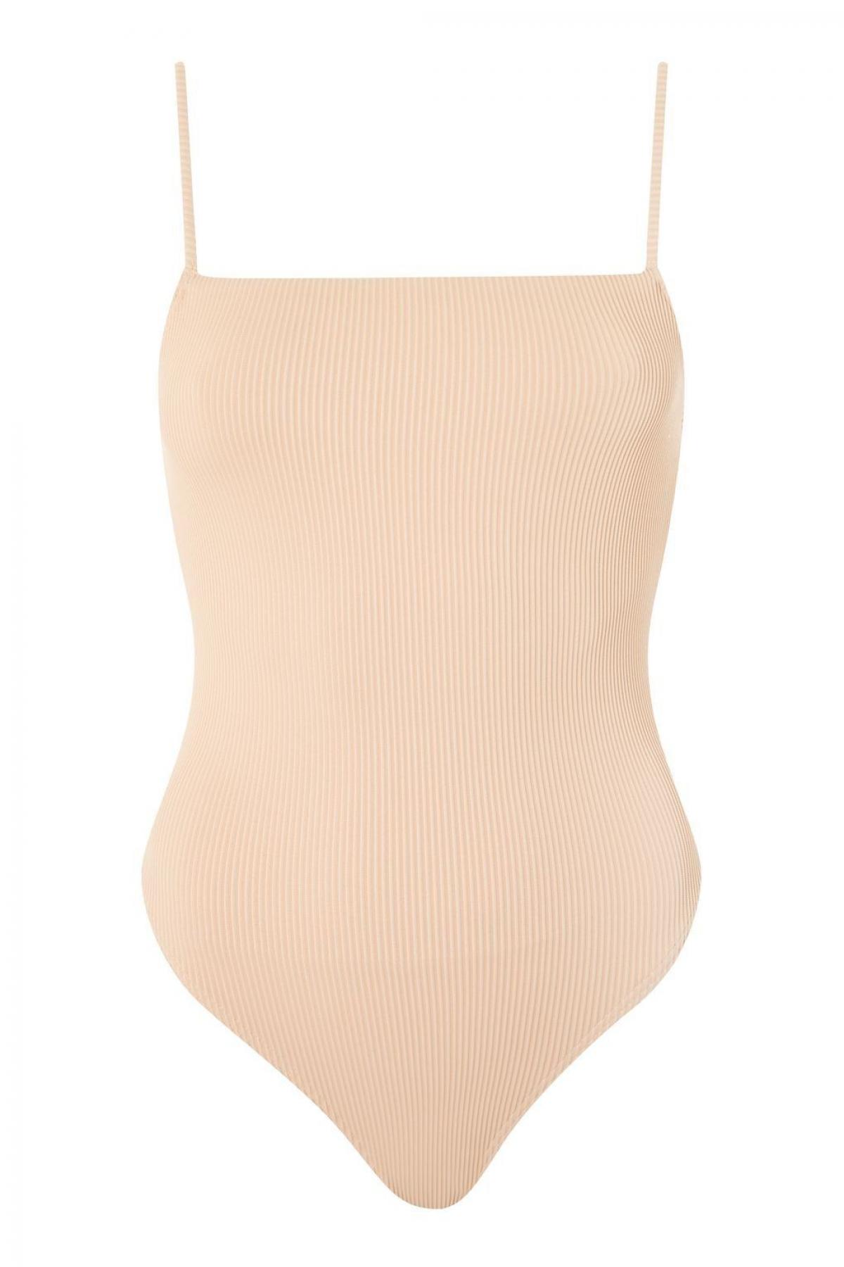 Straight Neck Ribbed Swimsuit
