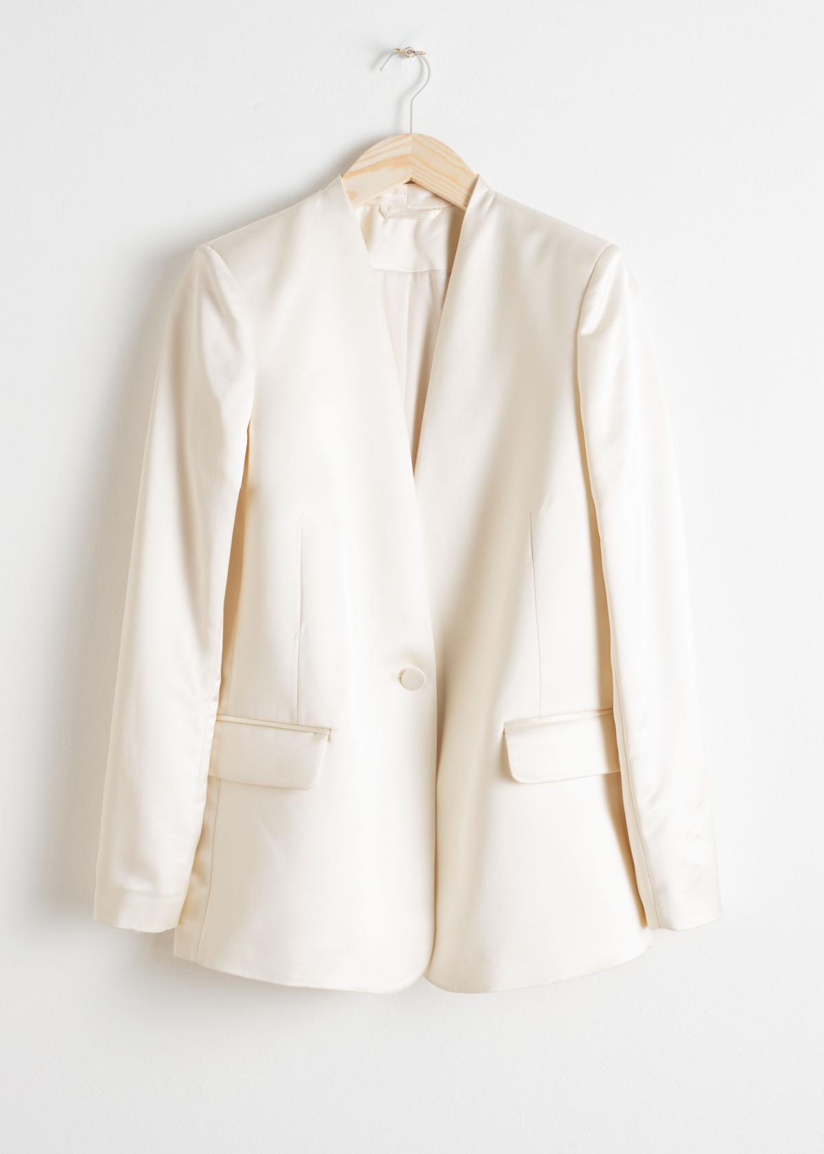 Blazer droit blanc en satin