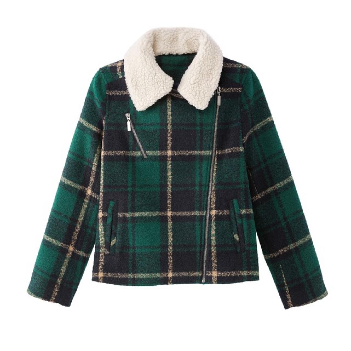 Blouson en laine mélangée motif tartan