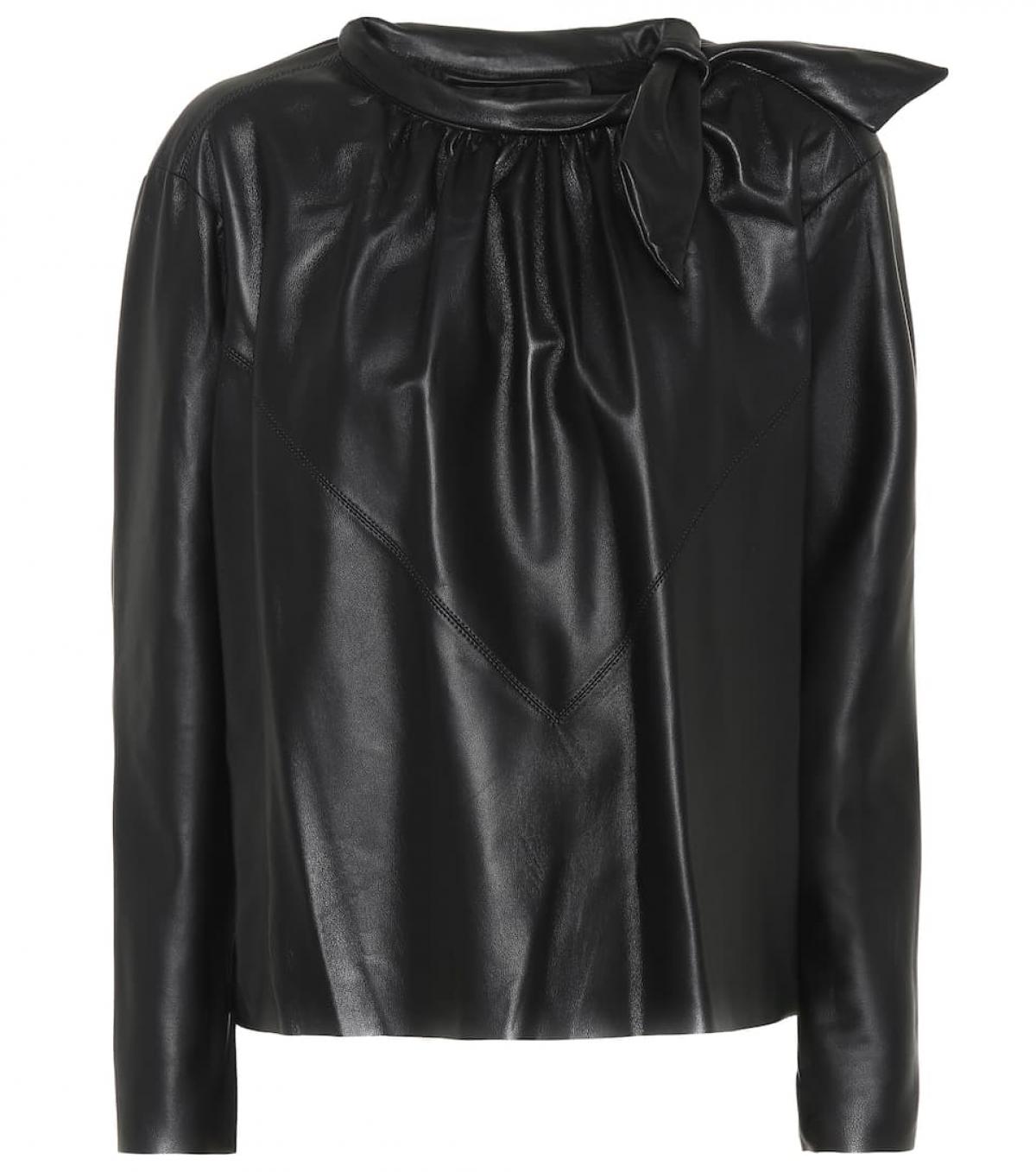 Leren blouse met strik