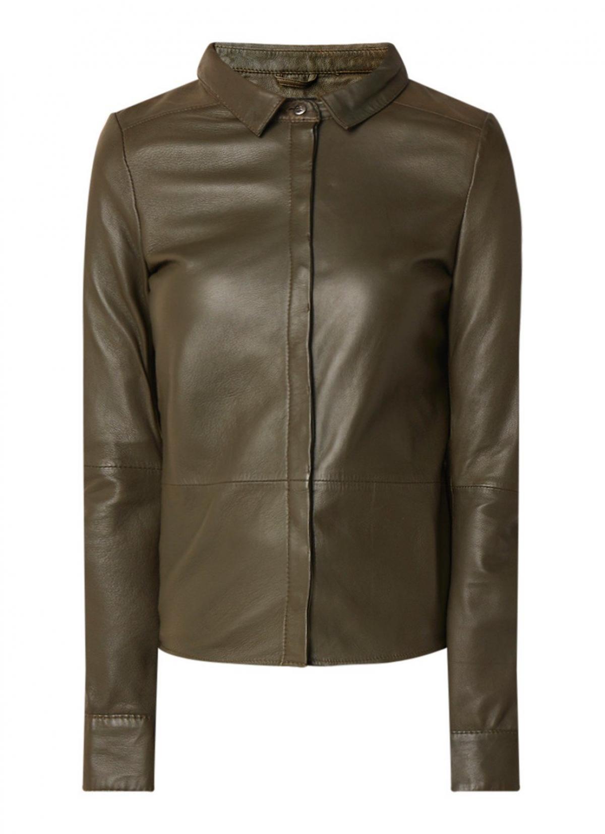 Olijfgroene blouse van zacht schapenleer