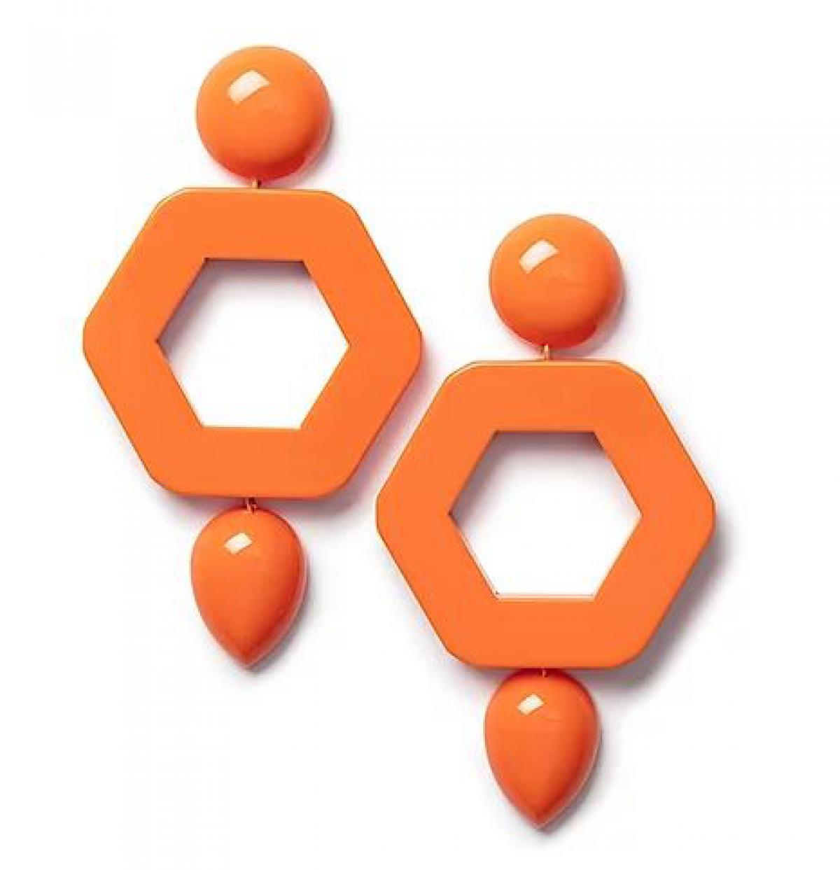 Oranje statement oorringen met geometrische vorm