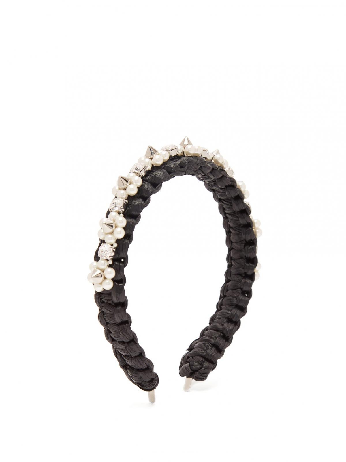 Raffia haarband met studs en diamantjes