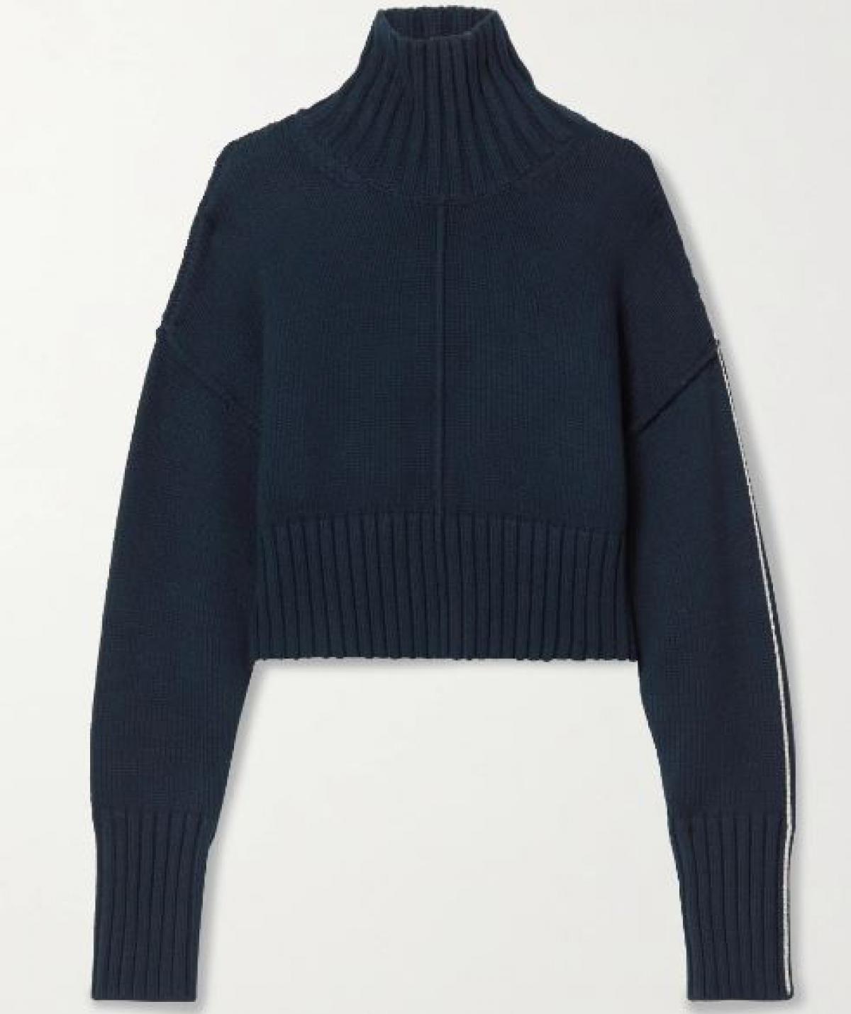 Cropped pul met turtle neck in donkerblauw