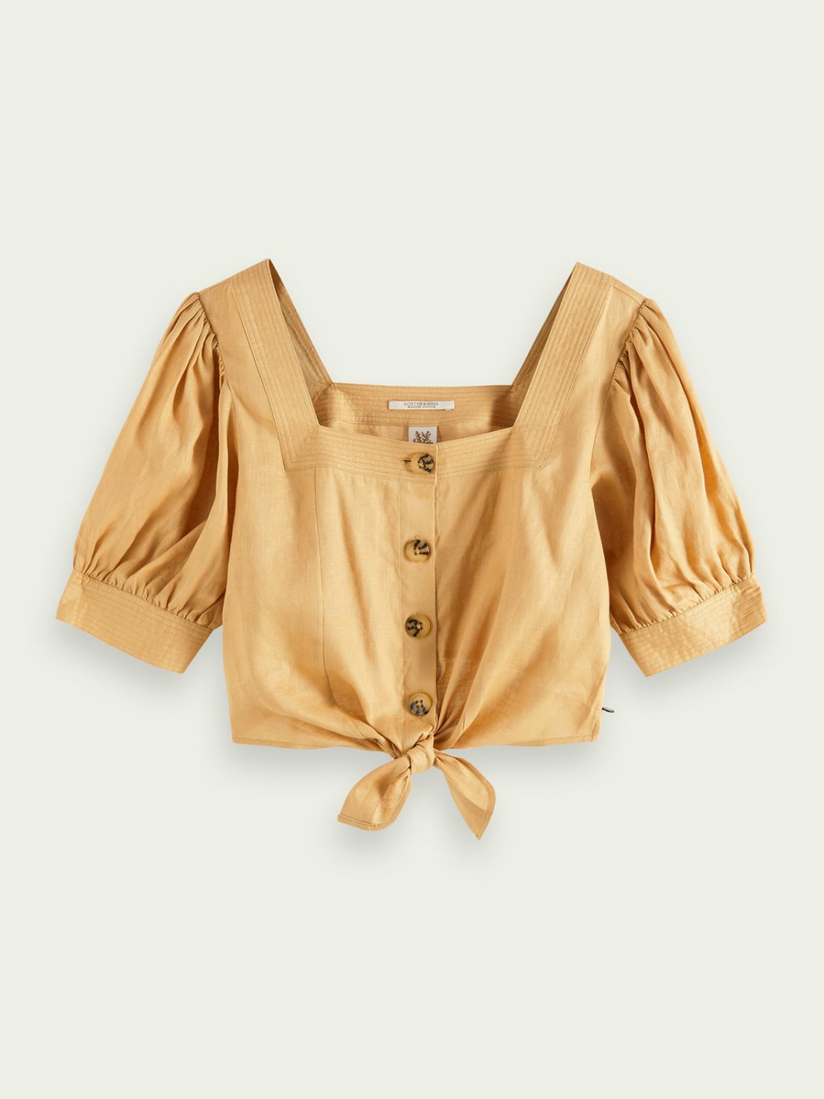 Linnen blouse met vierkante halslijn